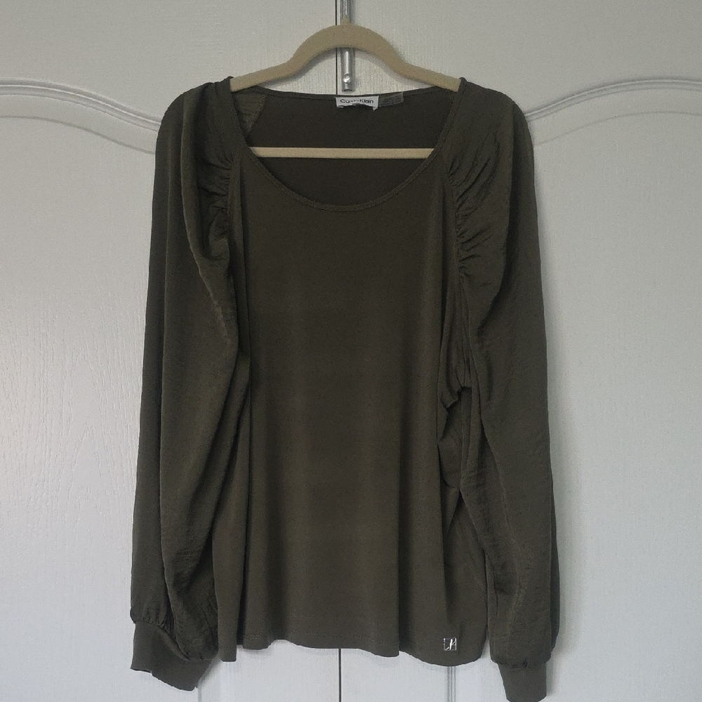 Calvin Klein Green Ruffled Relaxed Blouse